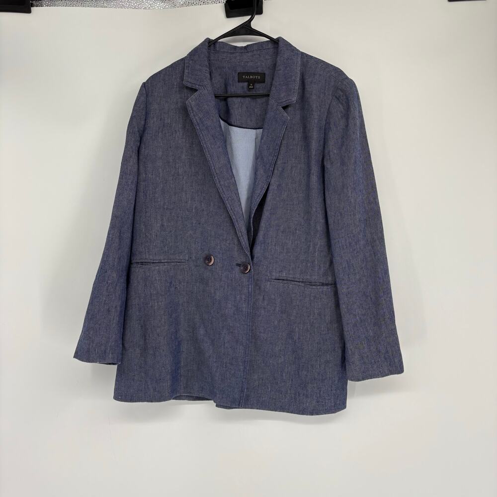 Talbots Blue Linen Blend Blazer Size 12 Business Casual Work Career